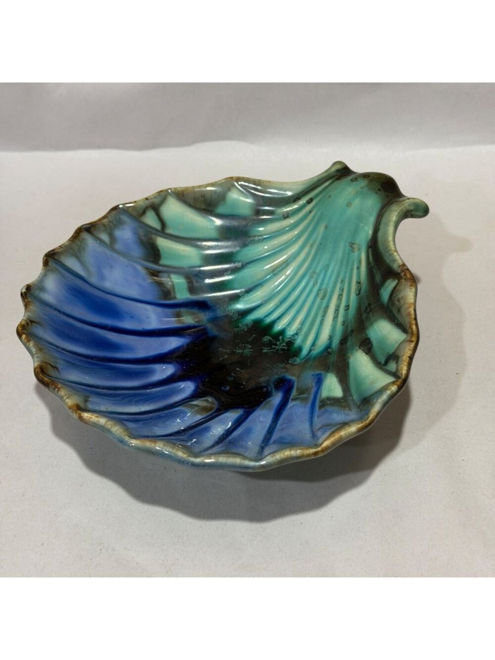 NWL Vintage 80s Edgecomb Potters Maine Handmade Marina Glaze 6.5" Sea Shell Dish